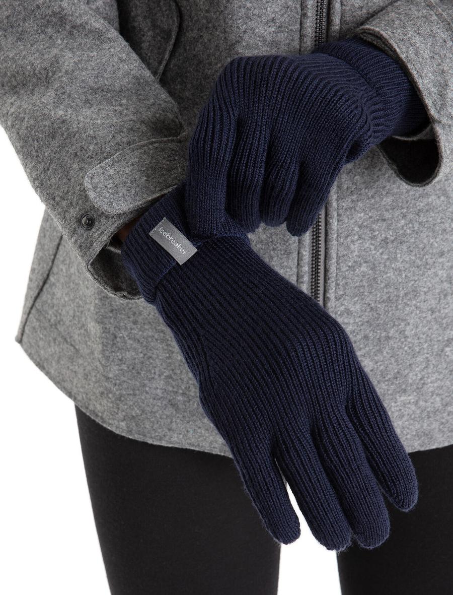 Men's Icebreaker Unisex Merino Rixdorf Gloves Midnight Navy | CA 1886AHKP